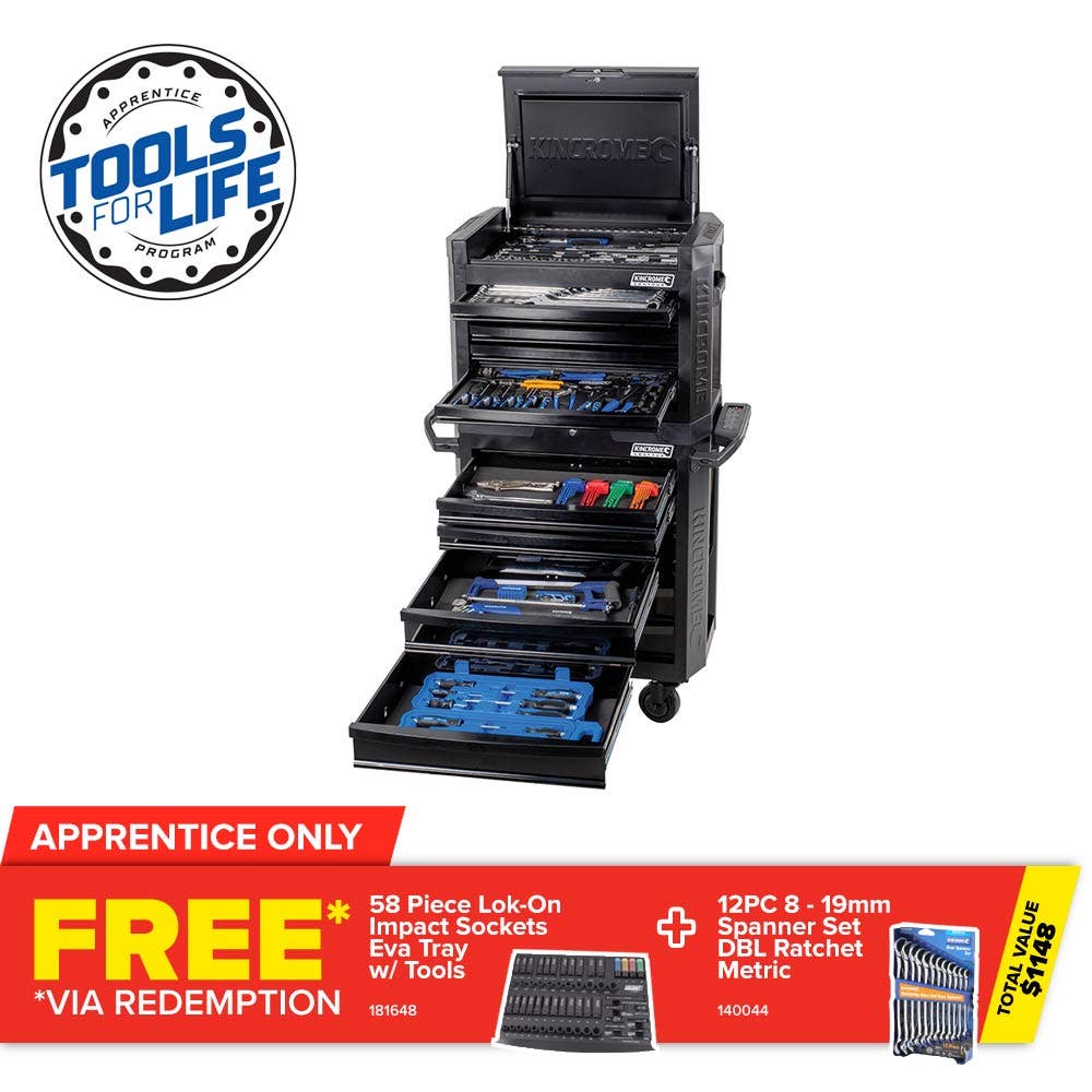 Conjunto de ferramentas de contorno KINCROME TFL de 242 peças com 12 gavetas, preto P1805MB