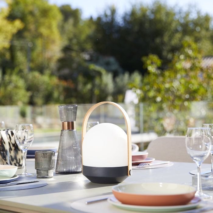 Lampada portatile senza fili LUMISKY AURA - LED bianco caldo dimmerabile - manico in bambù - ricaricabile - altezza 27 cm
