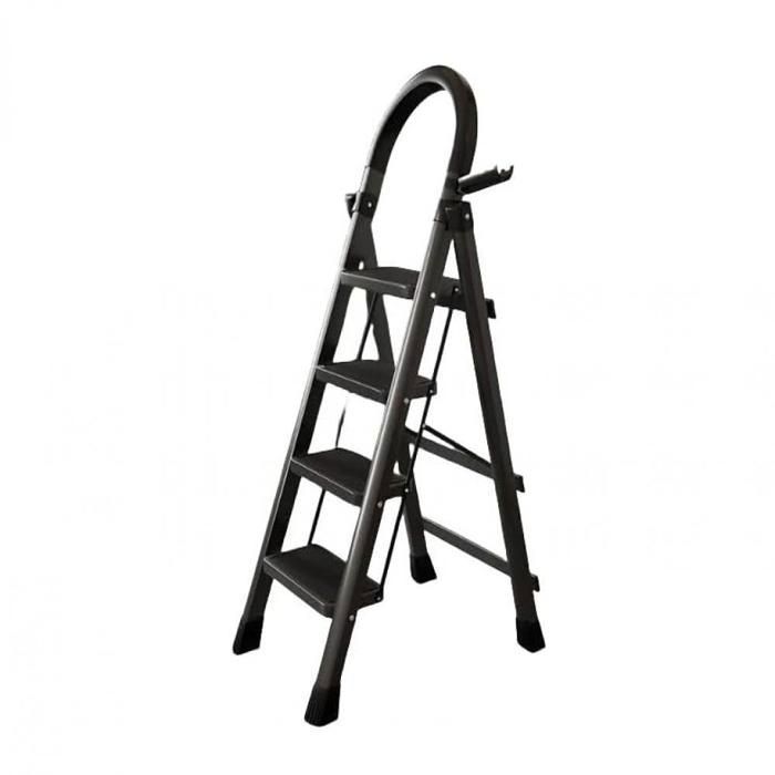 4-treden huishoudladder - MIPAN - Opvouwbare trapladder met antislip voetplaat - Staal - 133*74*39cm - Zwart