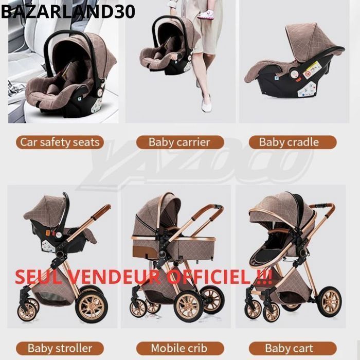 BAZARLAND30. 3-in-1 Kinderwagen-Kombination: Autositz, Babywanne, Trio-Funktion, wendbar, verstellbar, hochwertig, pannensichere Räder, Schiebegriff. BLAU
