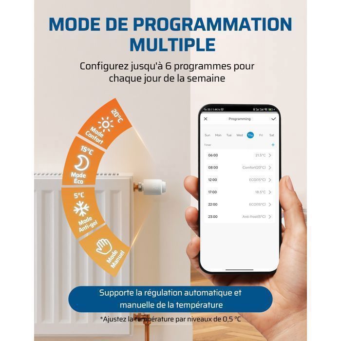 Cabezal de radiador termostático inteligente WiFi DEWENWILS, termostato programable para radiador, compatible con Alexa, Google Assistant y la aplicación Tuya.