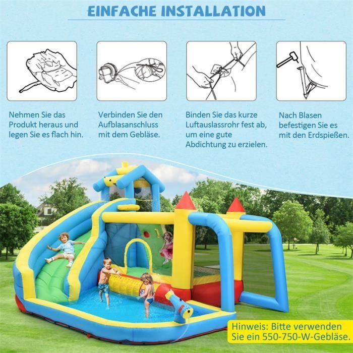 Château gonflable 5 en 1 - DREAMMESPACE - 364x315x239cm - Pour enfants 3-10 ans - Toboggan et piscine