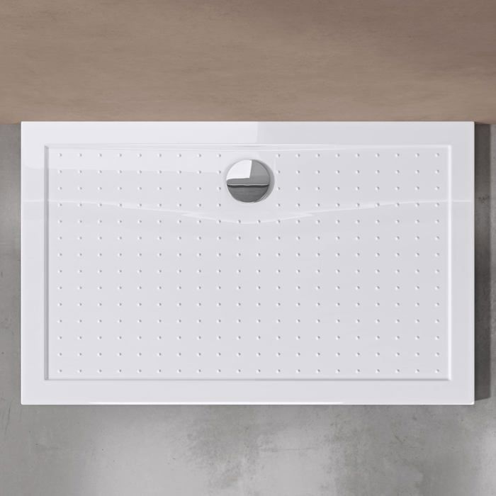 Plato de ducha acrílico Doporro Lucia04AR, antideslizante, blanco, plano, rectangular, 80x120x4cm, con desagüe AL01.