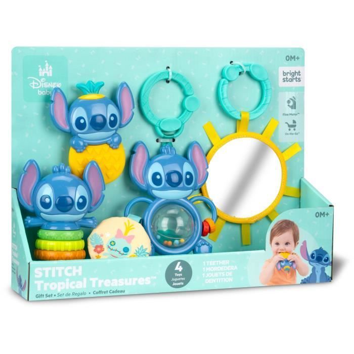 DISNEY BABY - STITCH - Coffret Cadeau Naissance​  - 4 jouets bébé , Hochet, Anneau de dentition, Jouets multisensoriels