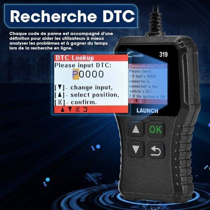 Ferramenta de diagnóstico OBD2 básica LAUNCH CR319 para leitura e eliminação de códigos de falha do motor com teste de sensor O2/EVAP