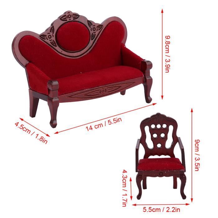 Accessori per casa delle bambole - SURENHAP - Divano e sedie - Scala 1:12 - Flanella rossa - 3 pezzi