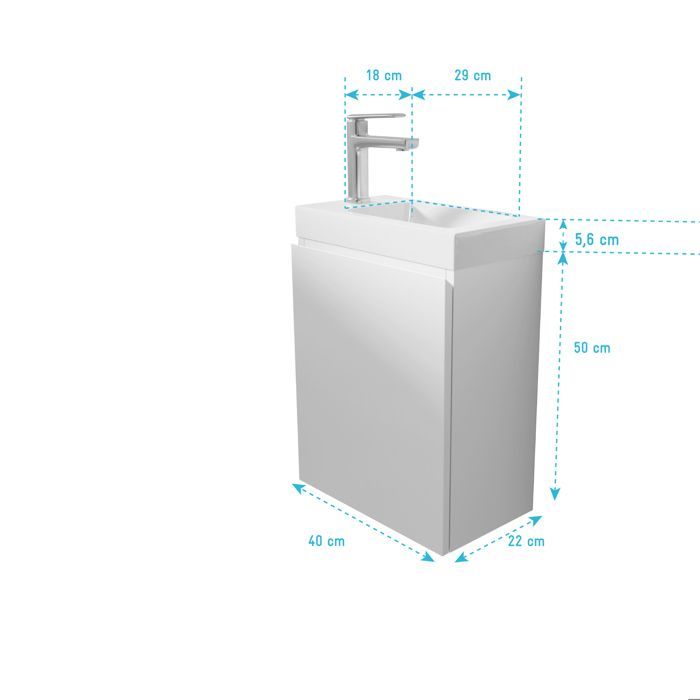 Weißer Waschtischunterschrank 40x50x22 cm mit SMC-Becken - ELEMENTARY
