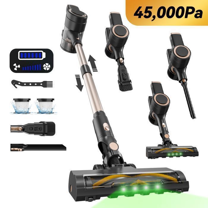 Lamzien V8 Max Cordless Stick Vacuum Cleaner - 45000PA/45min - Efficient Filtration - 3 Modes - Anti-Tangle - Green Light