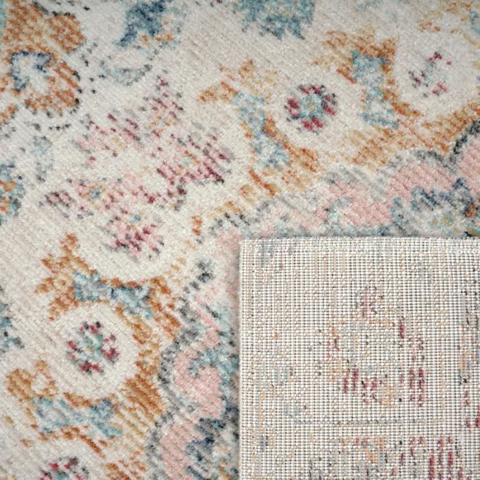 Paco Home Tapis Exterieur Terrasse Balcon Tapis Cuisine Motif Oriental Vintage Rose Crème 60x100 cm