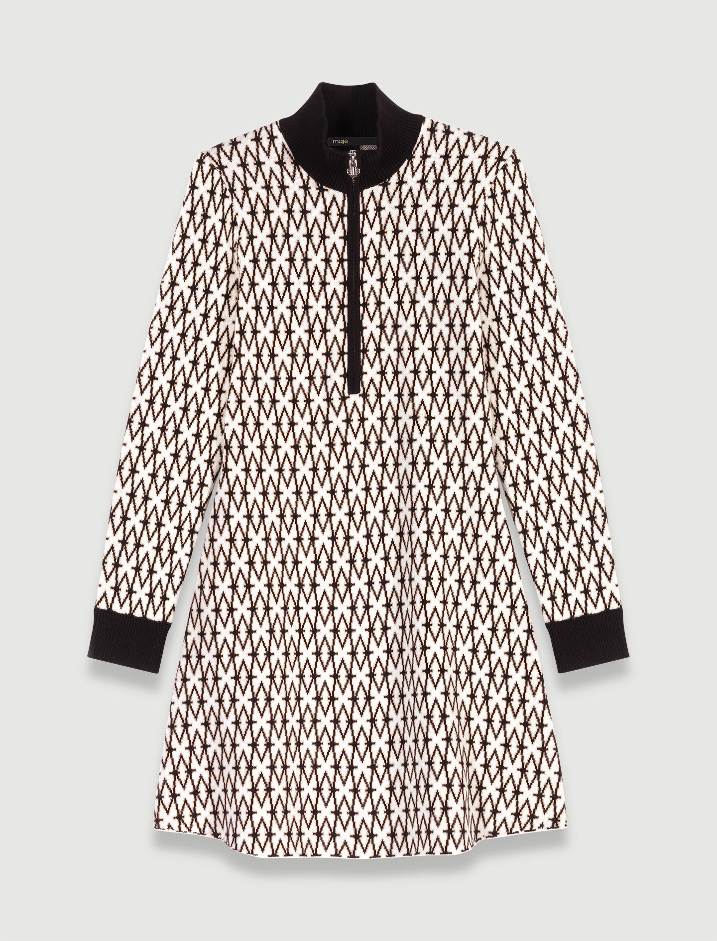 Rochie scurtă cu monogramă jacquard - Ecru Noir