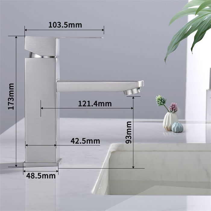 Robinet Mitigeur de Lavabo Brossé Robinet Salle de Bain Carré Robinetterie en Acier Inox - HOMELODY