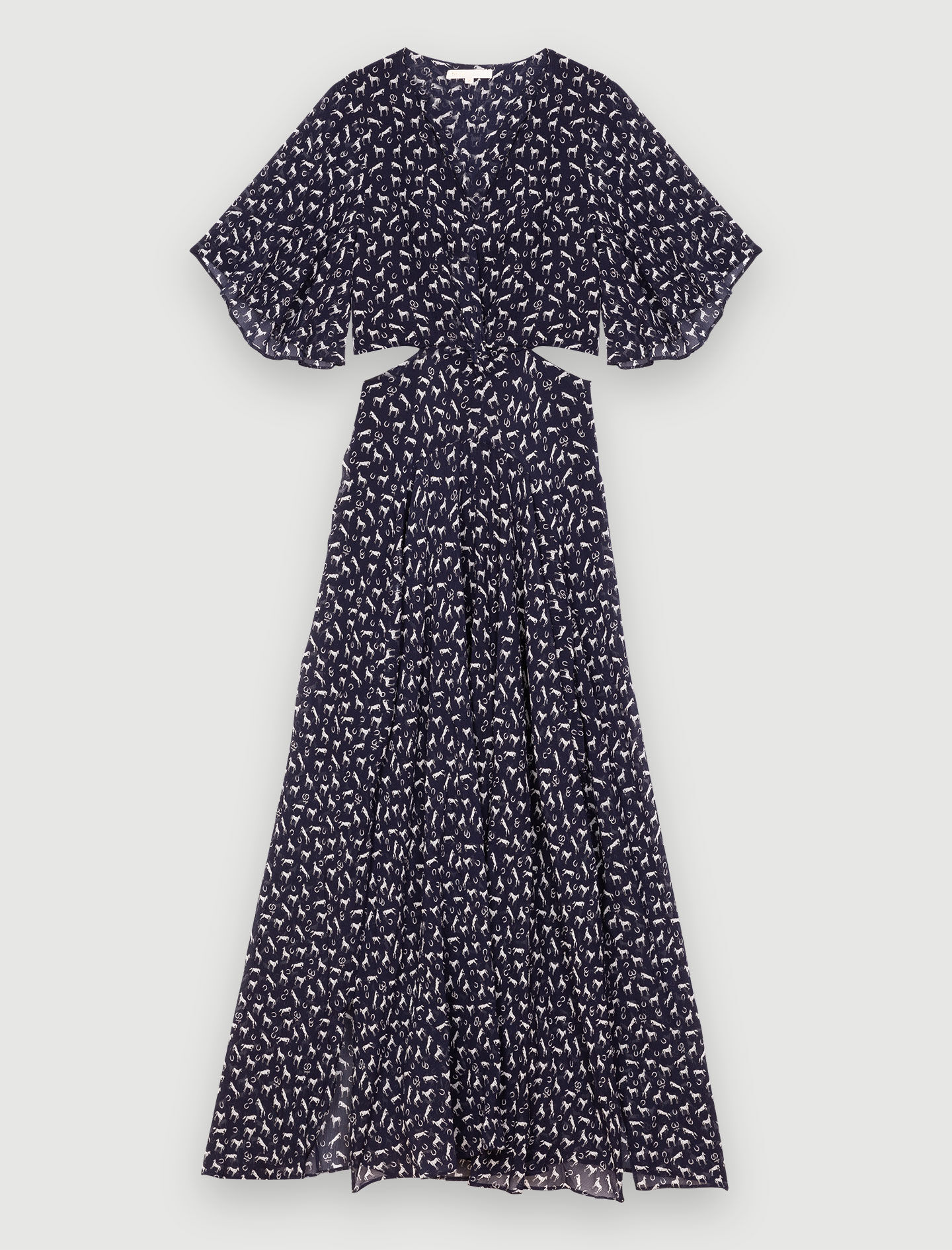 Jurk van bedrukte chiffon met zakdoekmotief - Chevaux Marine