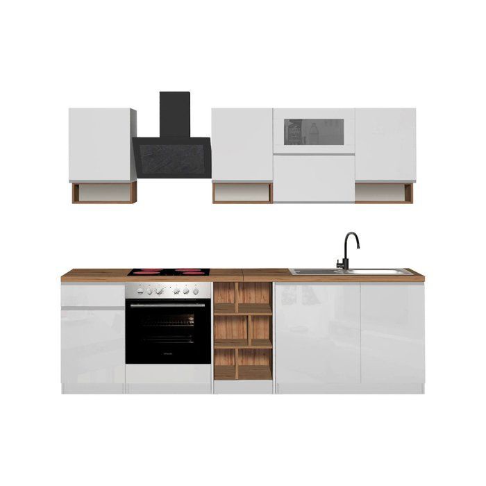 Cuisine Complète Attiko Dmora, en Bois Mélaminé Blanc Brillant