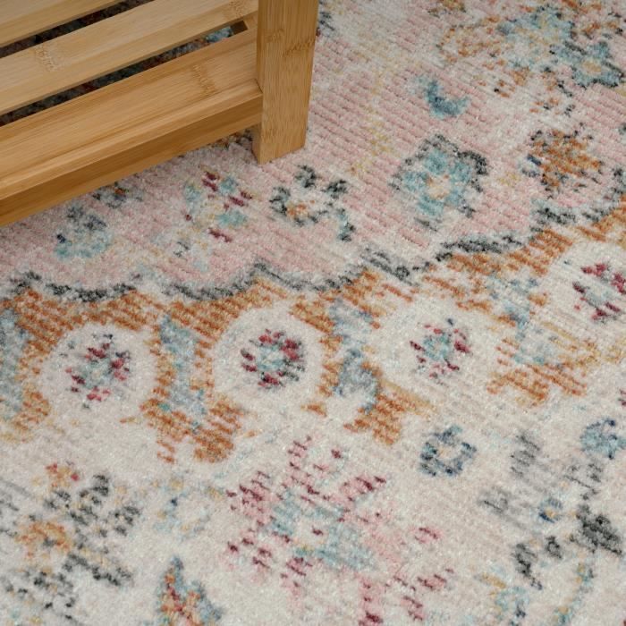 Paco Home Tapis Exterieur Terrasse Balcon Tapis Cuisine Motif Oriental Vintage Rose Crème 60x100 cm