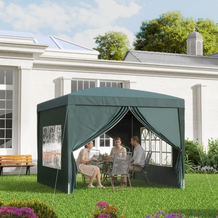 Gartenpavillon – Outsunny – Faltbares Partyzelt mit 4 abnehmbaren Wänden – Stahl – 3 x 3 m – grün