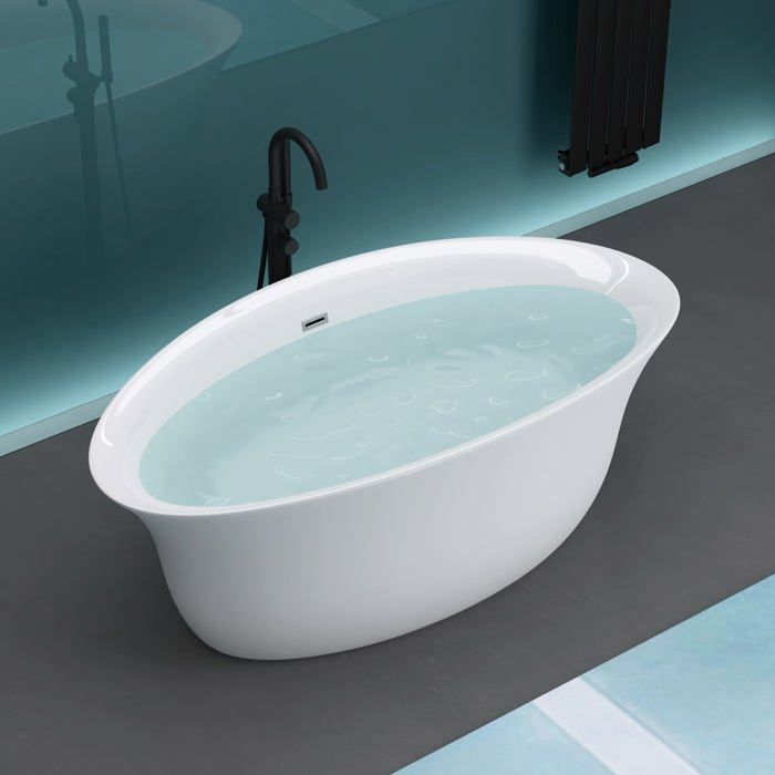 Bañera ovalada exenta de acrílico blanco de 170x88x65cm - MAI & MAI - Con desagüe y rebosadero