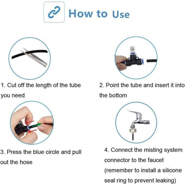 Sistema de nebulización para exteriores Virex® - 10 m - 9 boquillas - Boquilla de repuesto - Herramienta de corte - Resistente a los rayos UV