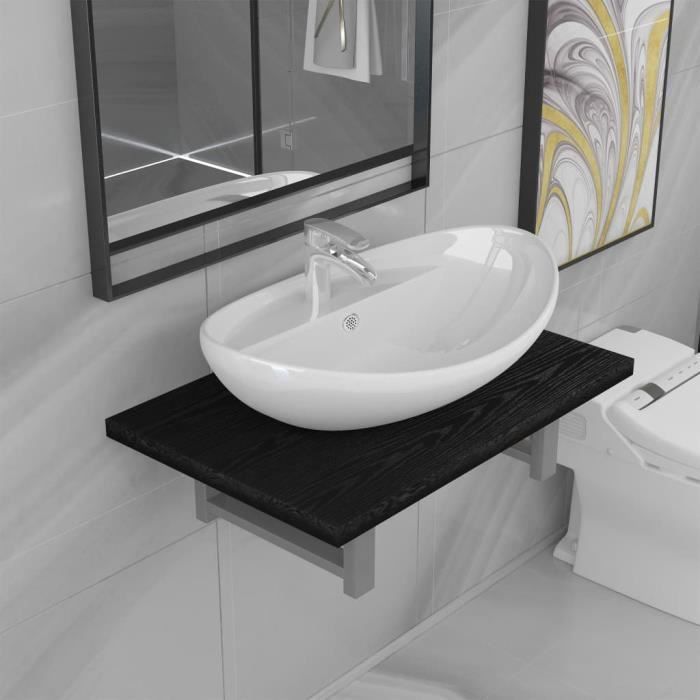 Mueble de baño contemporáneo CHEZZOE con lavabo individual y estante - Juego completo de baño de 2 piezas, cerámica - Negro ☺88679