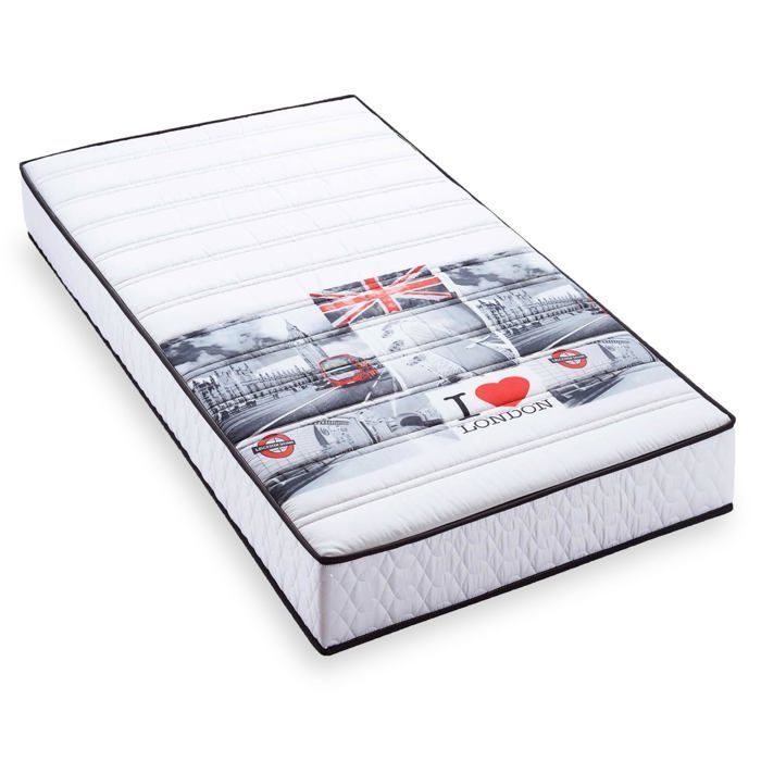 Colchón de espuma LONDON de 90x190 cm - 5 zonas de confort - Soporte firme - 15 cm de grosor - Fabricado en Bélgica