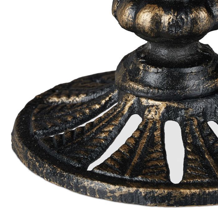 Comedero para pájaros Relaxdays, hierro fundido, decoración de jardín, estilo antiguo, comedero de pie, 40 cm de alto, bronce.