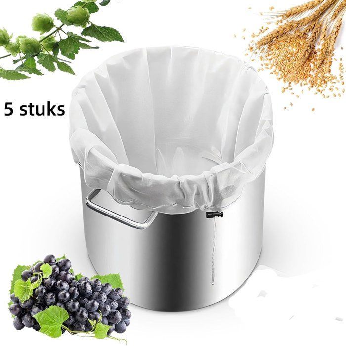 Juego de 5 bolsas de filtro - Bolsas de filtro reutilizables - Bolsas para la elaboración casera de vino y cerveza - Aptas para vino
