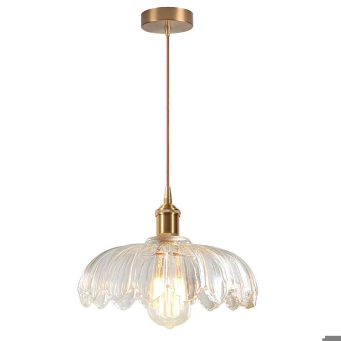 iDEGU Lustre Moderne en Verre,Suspension Luminaire Vintage Abat-jour Design Fleurs Transparente E27 Lampe de Plafond Style Nordique