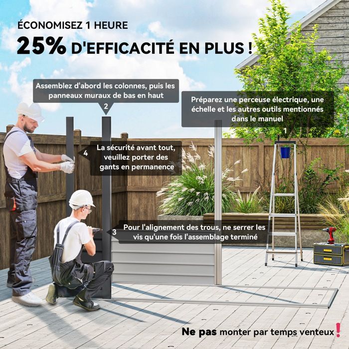 Caseta de jardín de 2,7 m² - Outsunny - 249 x 121 x 183 cm - guantes incluidos, puertas dobles con cerradura, ventilación, chapa de acero - gris