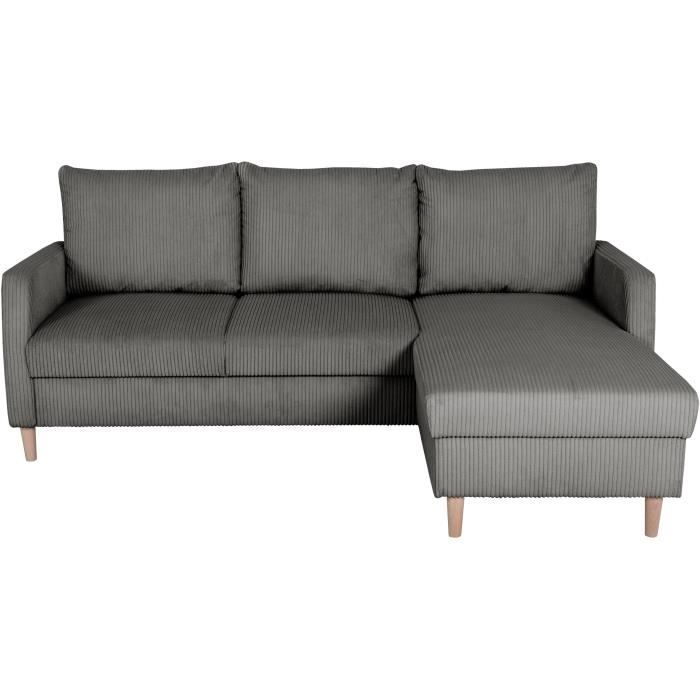 Vaste hoekbank - 3-zits - CHIPY - Lincoln Antraciet stof - Natuurhouten poten - 192 x 82 x 138 cm