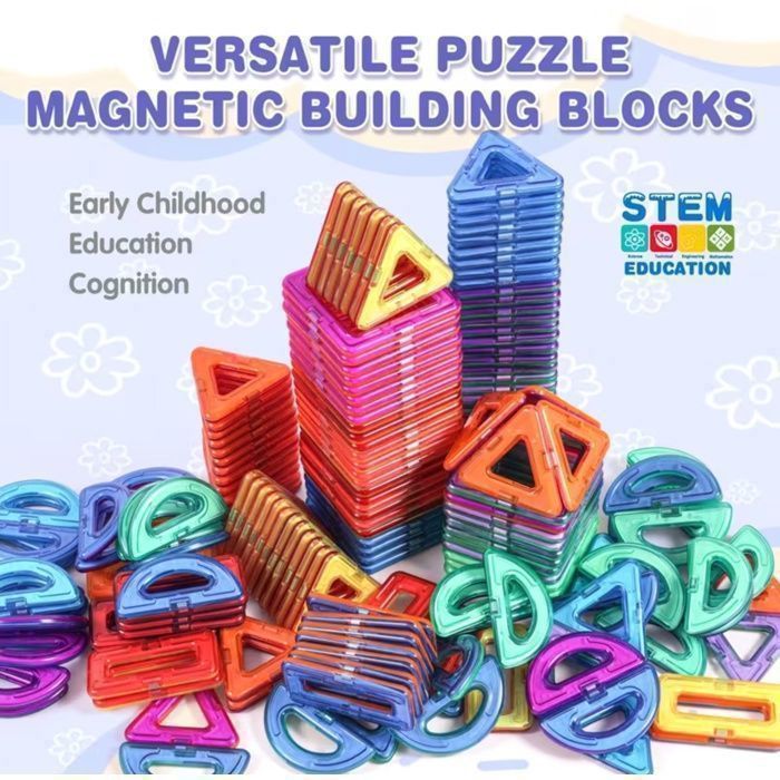JustForVibe - 100 pièces géométriques de construction magnétiques/aimantés enfant - Jouet éducatif STEM - 100PCS