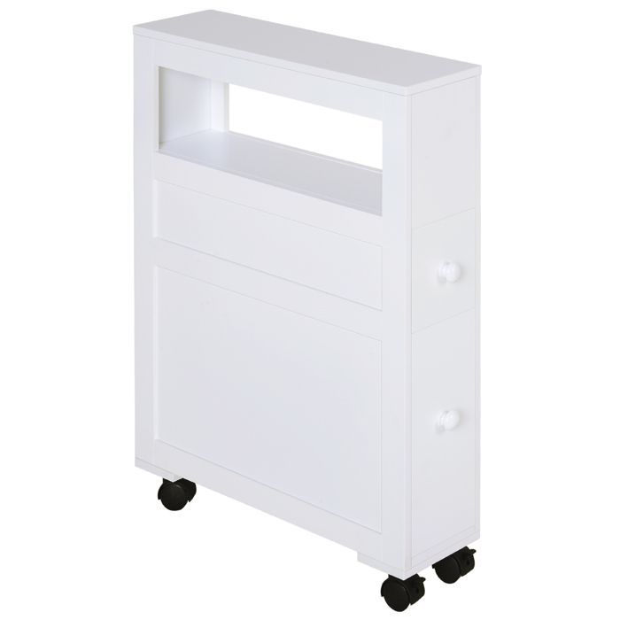 Mueble de baño - HOMCOM - con ruedas - con estante abierto y 2 cajones - 16 x 52 x 71,5 cm - blanco