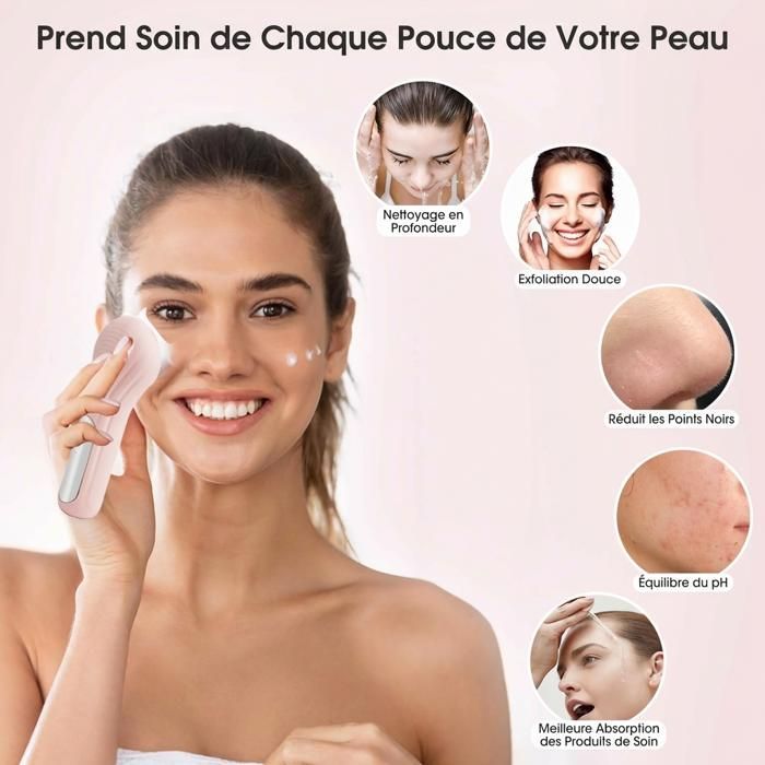 Brosse nettoyante visage électrique, adaptée aux hommes et aux femmes, nettoyage rapide, exfoliation, rechargeable par USB - Rose