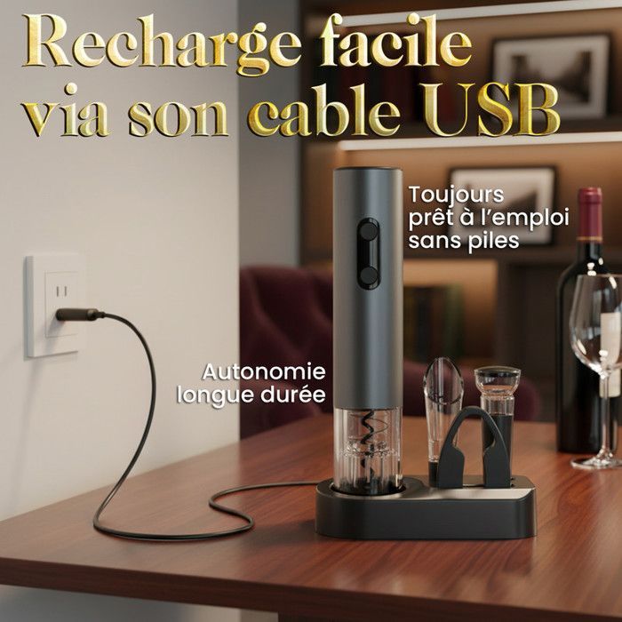 Tire bouchon électrique 6 en 1 rechargeable - coffret ouvre bouteille USB - Cadeau Noël original