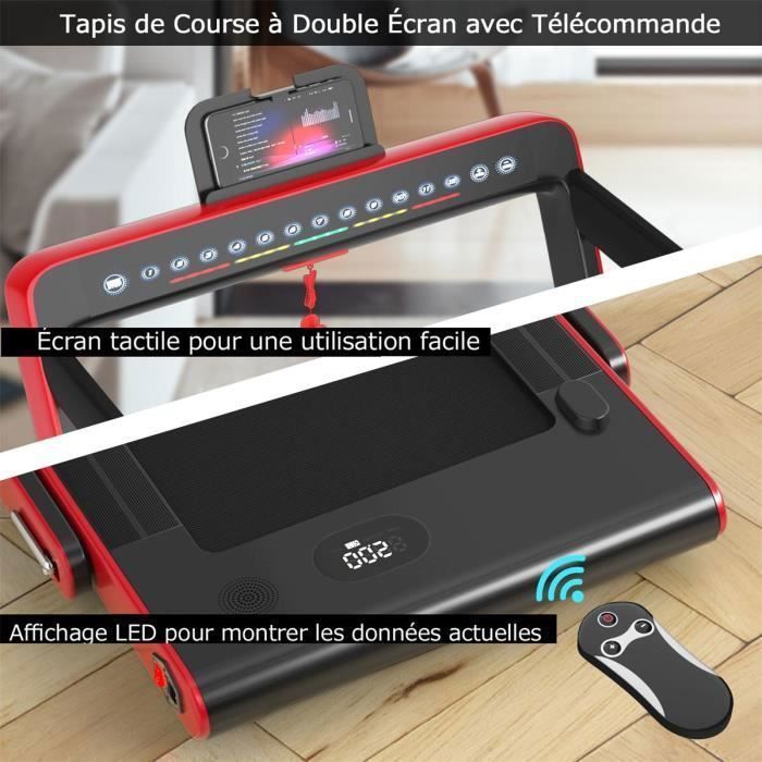 Cinta de correr plegable COSTWAY de 0,75 CV, doble pantalla LED, control por aplicación y mando a distancia, velocidad motorizada de 12 km/h, superficie de carrera de 40 x 100 cm, color rojo.