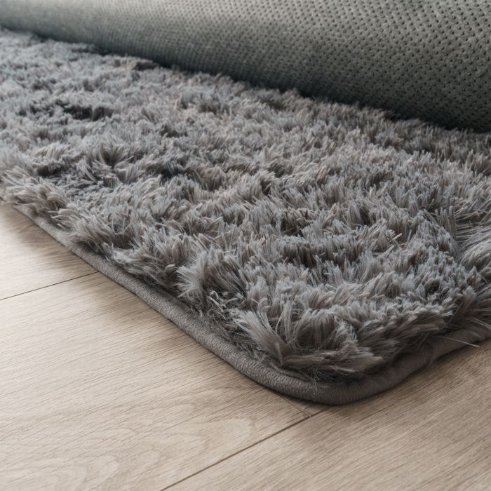 Alfombra Paco Home de pelo largo y suave para salón, de piel sintética, suave y mullida, gris, 160x220 cm.