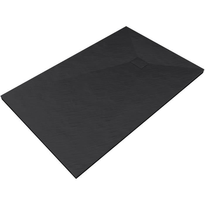 Piatto doccia in resina effetto pietra - AURLANE - 90 x 140 cm - Nero - Pendenza a diamante - Spessore 40 mm