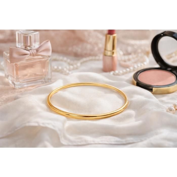 Bracelet JONC Femme Plaqué Or 18 Carats Rigide Fil Rond Épuré Diamètre 66mm Bijou Poinçonné Éclat Miroir Cadeau Luxe Classique Chic