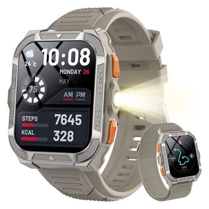 Smartwatch Blackview W80pro, navigazione GPS, chat GPT, 900 mAh, 1,91”, chiamate Bluetooth, analisi della salute, oltre 100 modalità sportive, color kaki