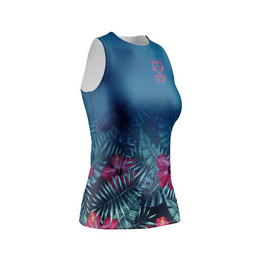  Tricou fără mâneci cu imprimeu tropical închis la culoare