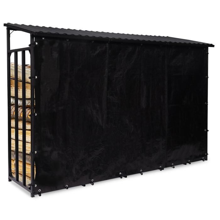 IDMARKET Caseta de almacenamiento de leña de acero galvanizado, 274 cm de largo, con tapa protectora.