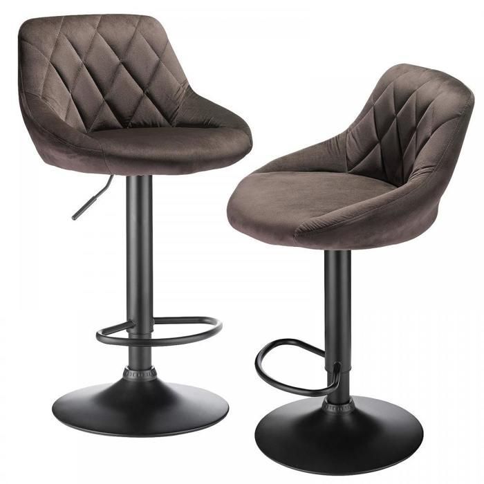 Juego de 2 taburetes de bar - MIPAN - Terciopelo - Taburete de mostrador acolchado - Altura regulable 85-105 cm - Marrón