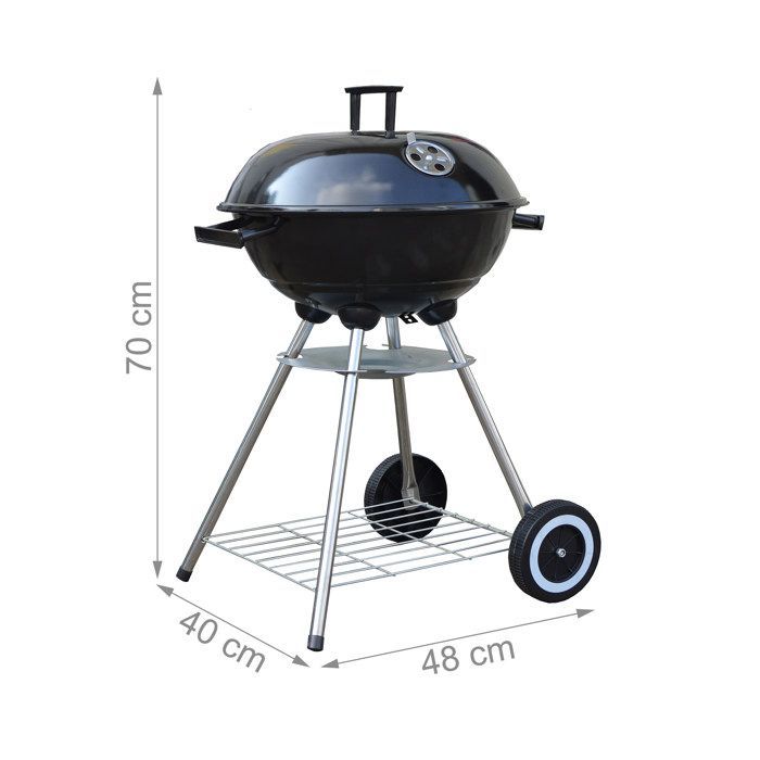 Relaxdays Barbecue en boule, supports et réceptacle à cendres, mobile, jardin et camping, charbon de bois, noir, 40 cm