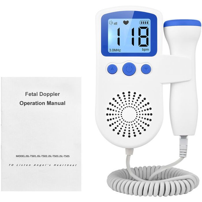 Moniteur Doppler fœtal portable avec sonde 3.0MHz, suivi de fréquence cardiaque fœtale dès 16 semaines, réduction du bruit