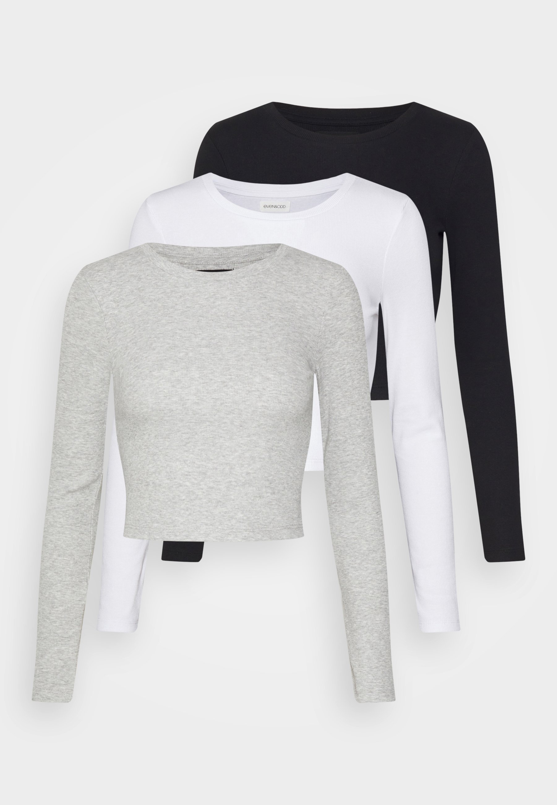 Even&Odd Petite 3-pack - Top met lange mouwen - zwart/wit/gevlekt grijs