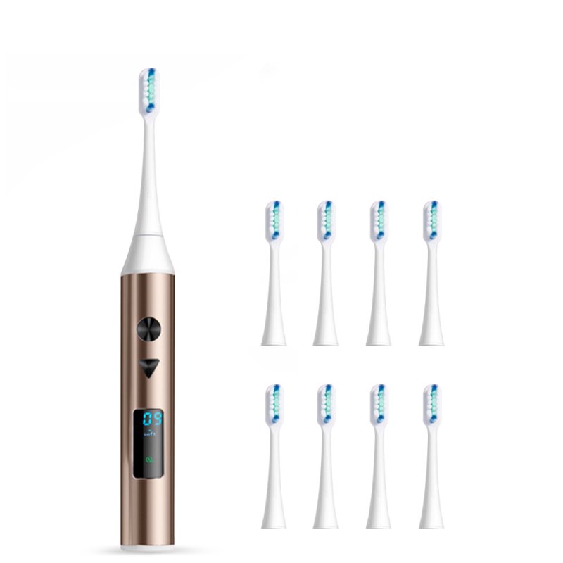 Brosse à dents électrique silencieuse avec écran LCD, 3 modes, capteur intelligent, chargeur USB et têtes de brosse de rechange pour adultes.