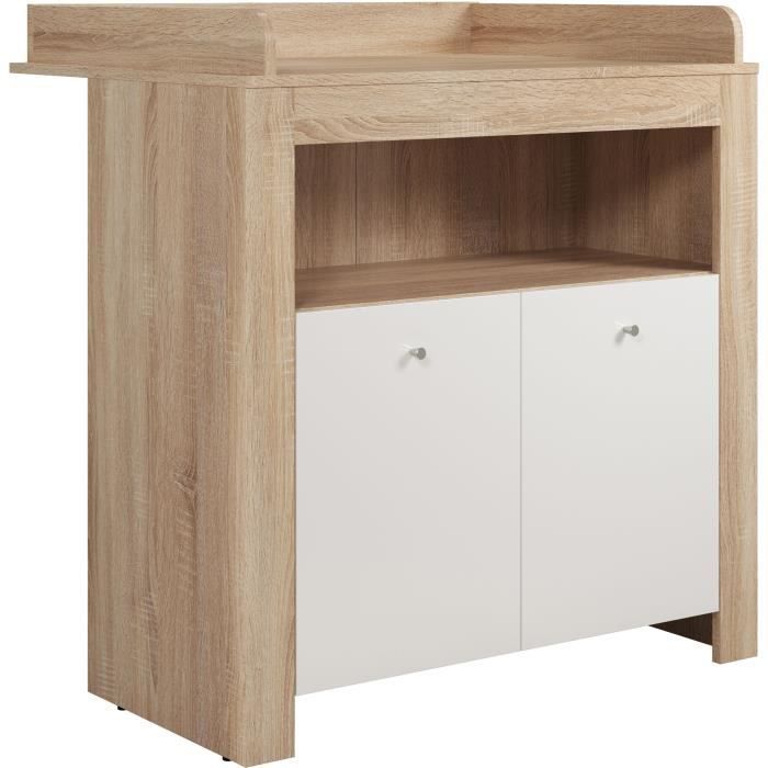 Conjunto PIA Baby Room Duo - Berço 70x140 cm + Cômoda com Trocador de 2 Portas - Acabamento em Carvalho Sonoma e Branco Fosco - TRENDTEAM