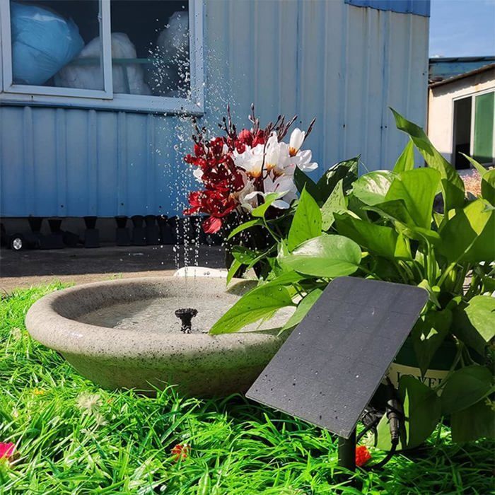 Fontaine Solaire Jardin 4 Buses, Pompe Bassin Bain Oiseaux, Cascade Aquarium Extérieur