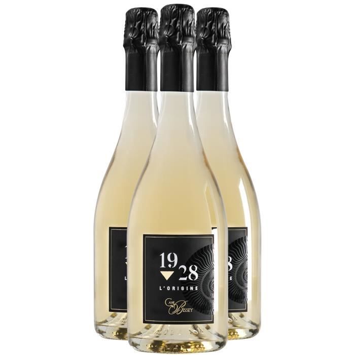 Crémant de Bourgogne Cuvée 1928 Extra-Brut Blanc - Lot de 3x75cl - Cave de Bissey - Vin effervescent AOC Blanc de Bourgogne