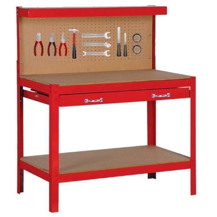 Workbench - DOMAC - ETAB100 - 12 mm thick worktop - 1 large drawer - Red