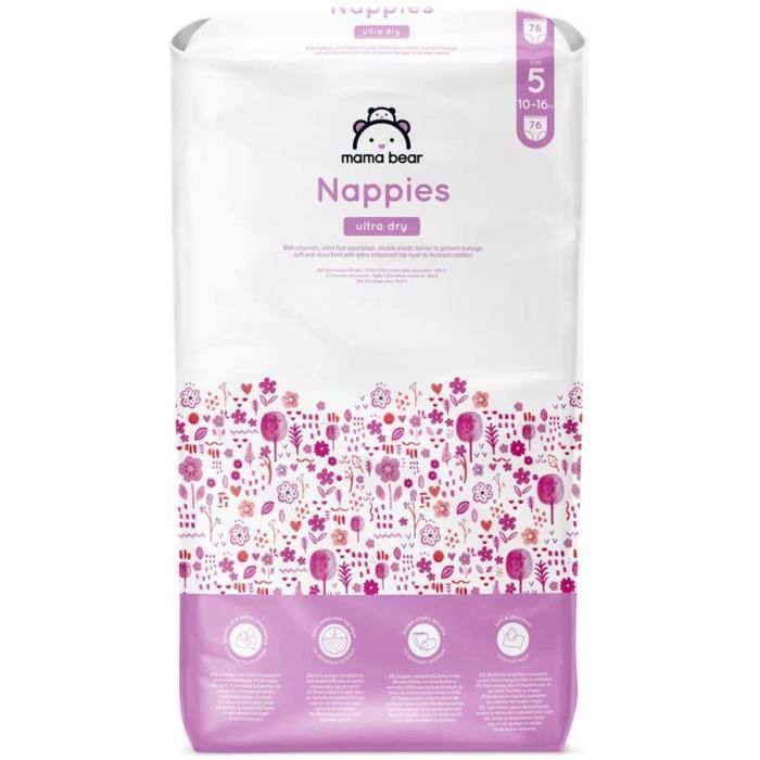 Mama Bear Marque - 152 Couches bébé ultra absorbantes - Taille 5 (10-16 kg) - Nouvelle version - 5400606983458