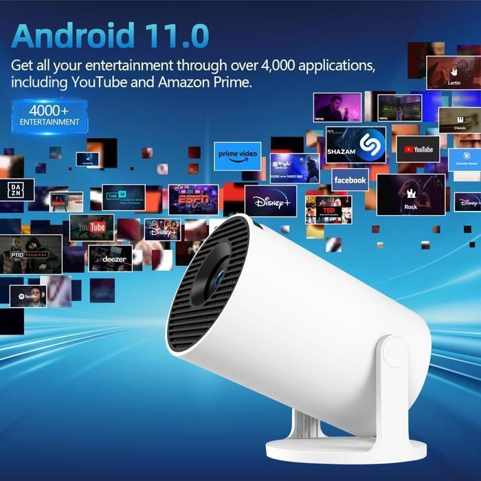 Mini Projecteur 4K Portable Projecteur Video WiFi 6 BT 5.4 Android 11 Retroprojecteur 1080P Full HD Supporté Home Cinéma